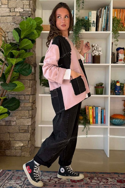 Duran Panel Grid Applique Sweatshirt Candy Rose